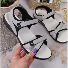Sandali sportivi grigi con velcro W American Club nero 1