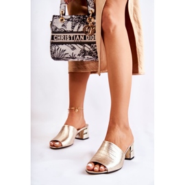 PA2 Ciabatte Da Donna In Pelle Con Motivo Coccodrillo Sul Tacco Dorato Perry d'oro 1