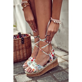 FS3 Sandali da donna espadrillas con fiori bianchi di Lamour bianco multicolore 2