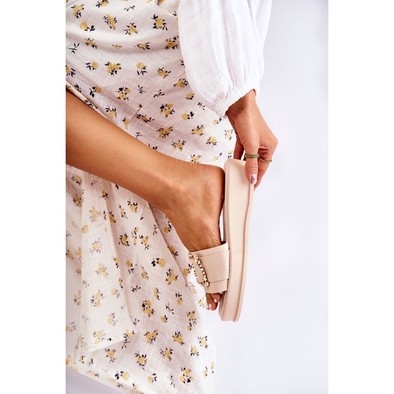 S.Barski Pantofole in pelle da donna alla moda beige Adaline 1