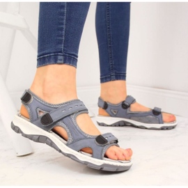 Sandali in pelle con velcro Rieker W RKR458 blu 2