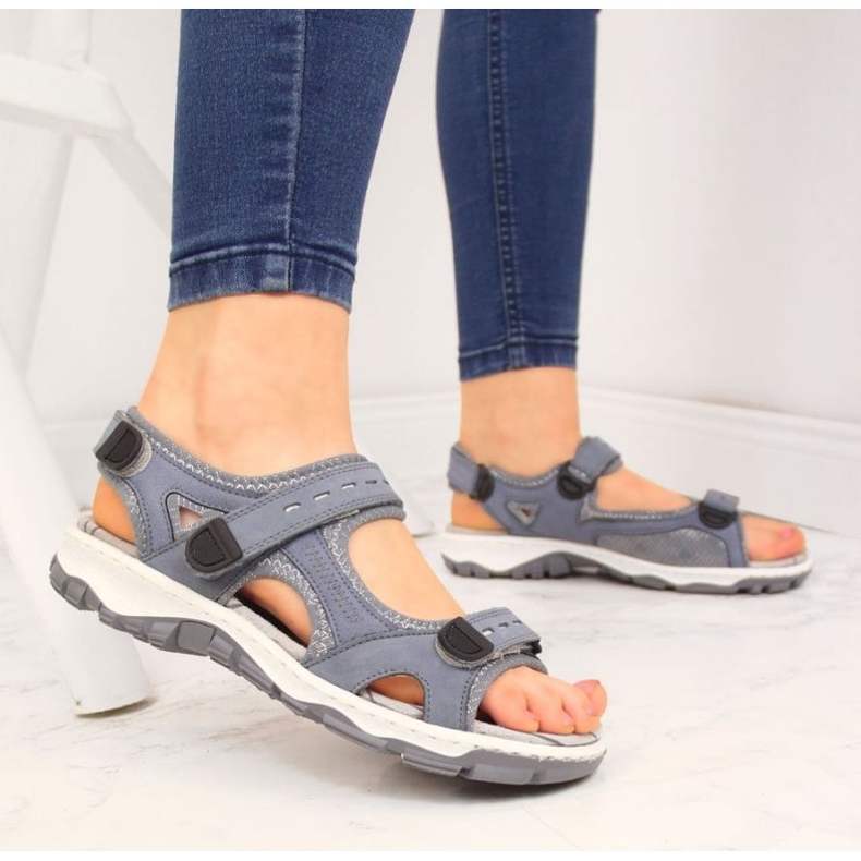 Sandali in pelle con velcro Rieker W RKR458 blu 2