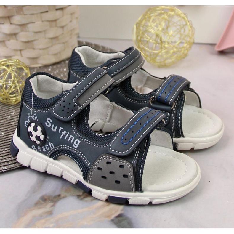 Sandali con velcro NEWS Jr EU651A blu navy-grigio 2
