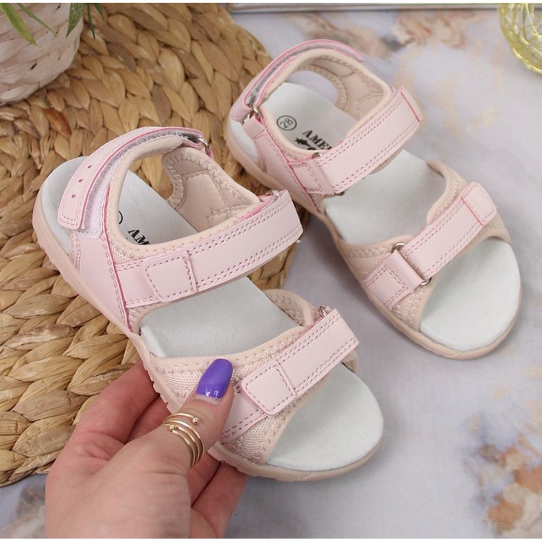 Sandali con velcro American Club Jr AM895A rosa 1