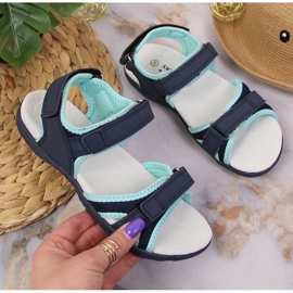Sandali con velcro American Club Jr AM898B blu navy-menta 1