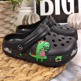 Ciabattine nere American Club Jr.AM900A con dinosauro nero 2