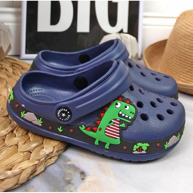Ciabattine blu navy American Club Jr.AM900B con dinosauro 1