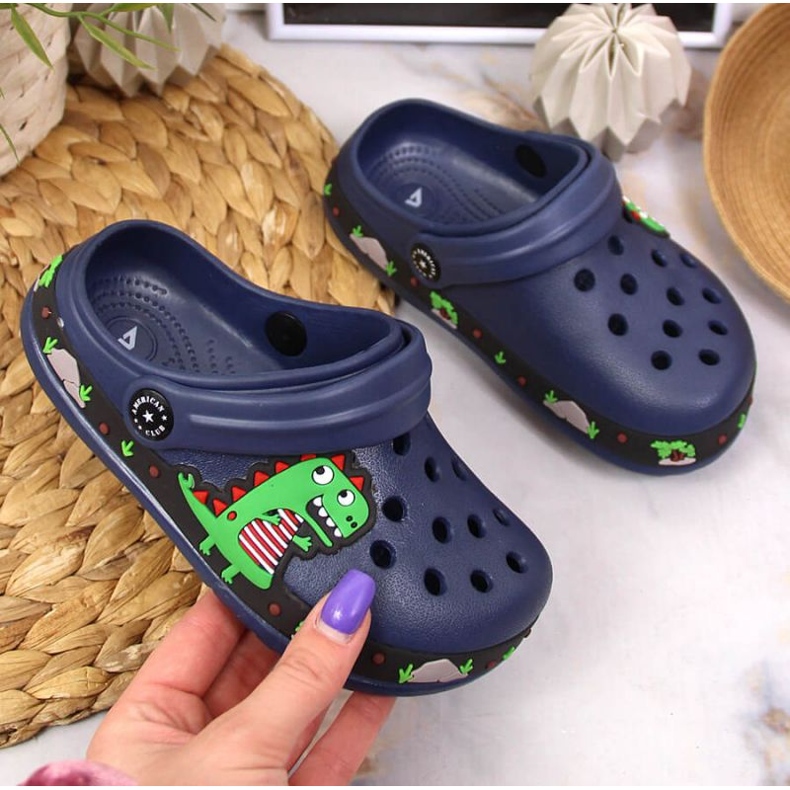Ciabattine blu navy American Club Jr.AM900B con dinosauro 2