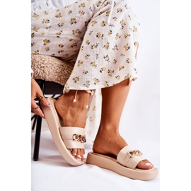 S.Barski Pantofole Megosa beige alla moda con catena 2