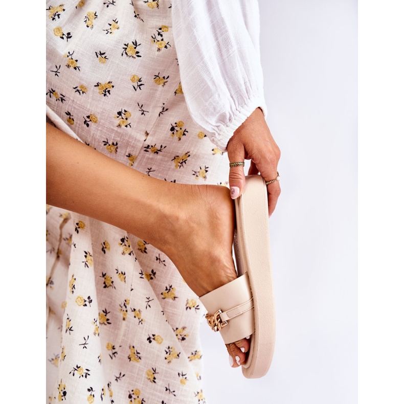 S.Barski Pantofole Megosa beige alla moda con catena 1