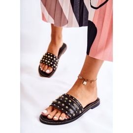 S.Barski Ciabatte da donna in pelle con ornamento Brien nero 1