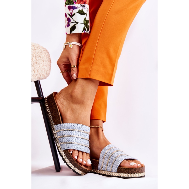 S.Barski Pantofole Classiche Da Donna Con Catena Blu Maddy 1