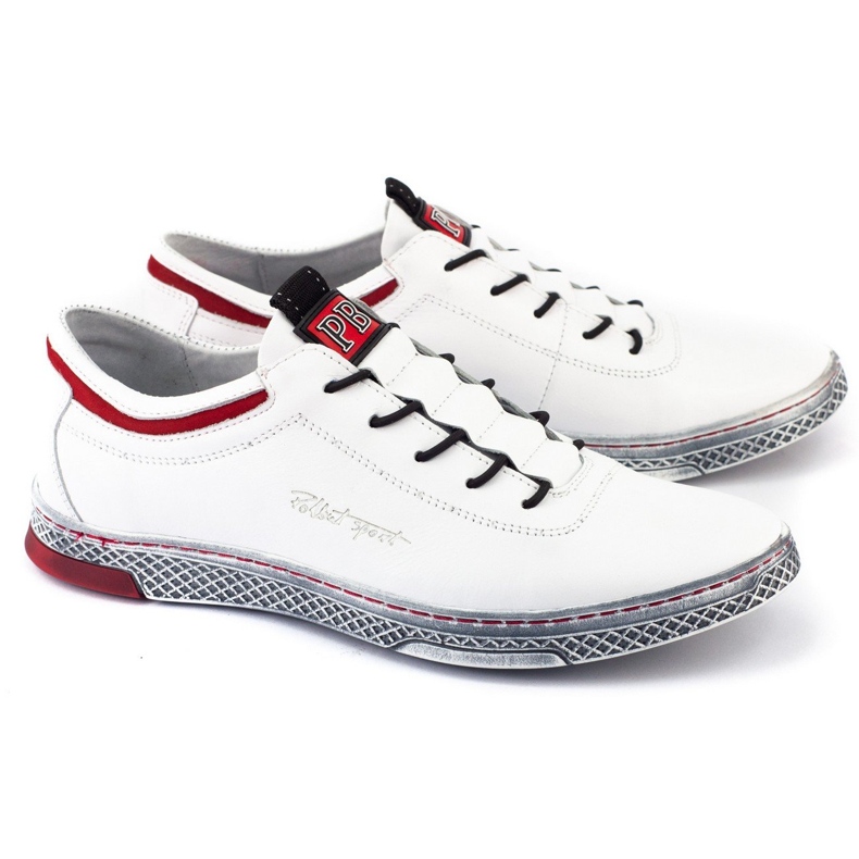 Polbut Scarpe casual da uomo in pelle K23 bianche con rosso bianco 3