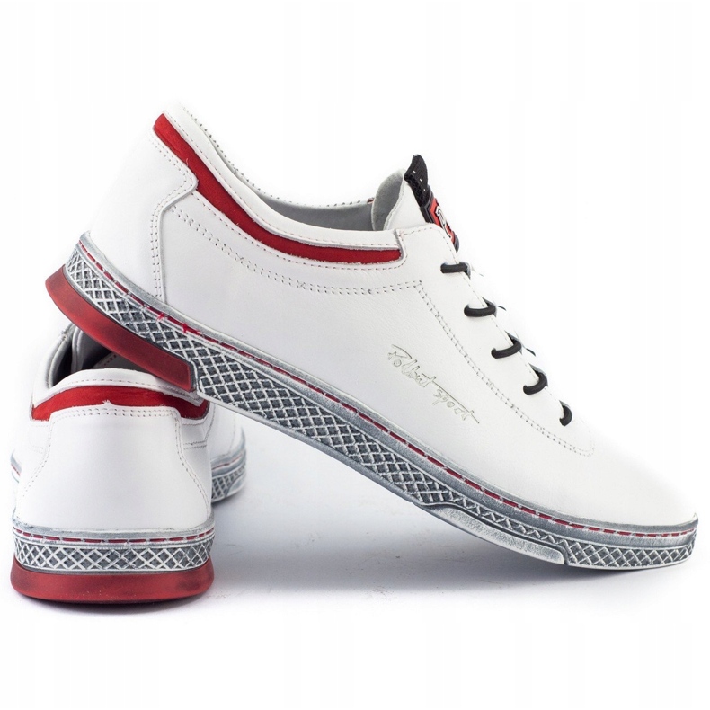 Polbut Scarpe casual da uomo in pelle K23 bianche con rosso bianco 7