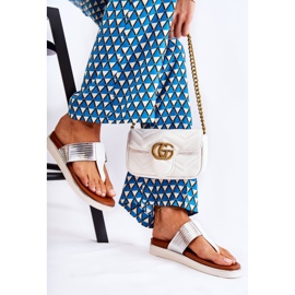 Ciabatte Da Donna Infradito Sulla Piattaforma Bianco e Argento Morissa 2