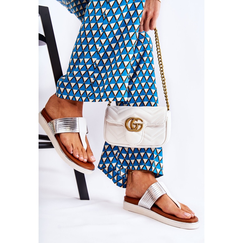 Ciabatte Da Donna Infradito Sulla Piattaforma Bianco e Argento Morissa 2