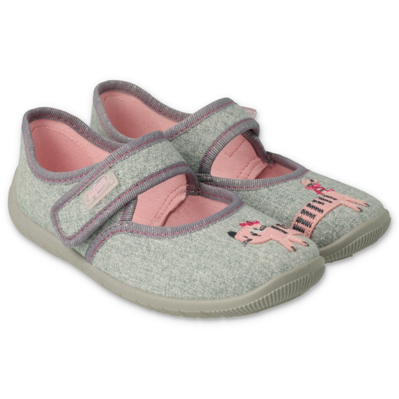 Slifori per bambini di Befado con un gattino 955x006 rosa grigio 1