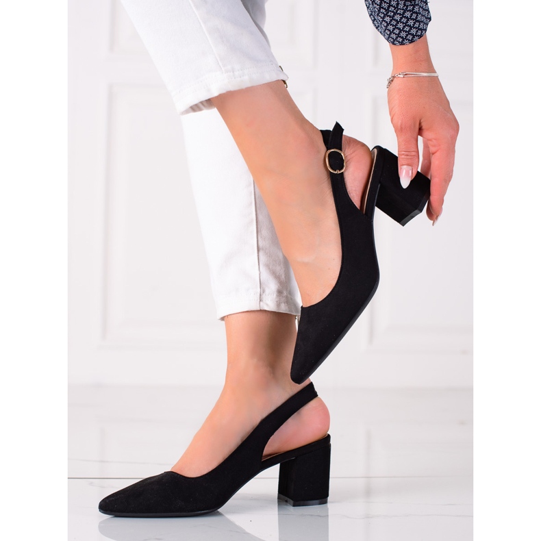SHELOVET Décolleté nere con tacco aperto nero 1