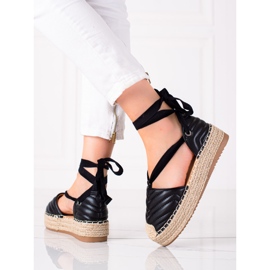 SHELOVET Espadrillas legate sulla piattaforma nero 1