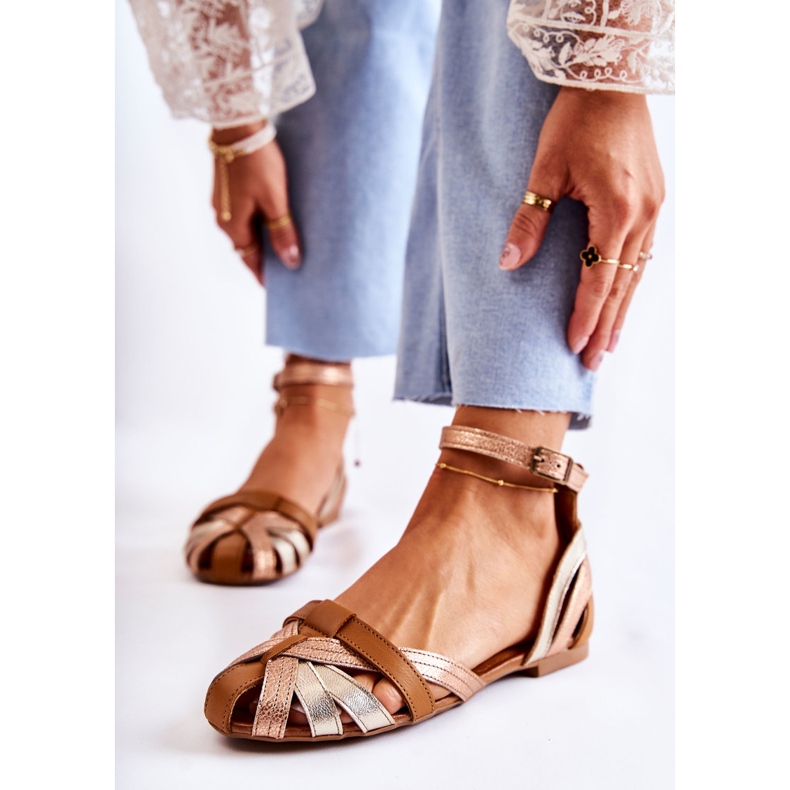 Sandali da Donna in Pelle Maciejka 01924-32 Oro-Marrone 2