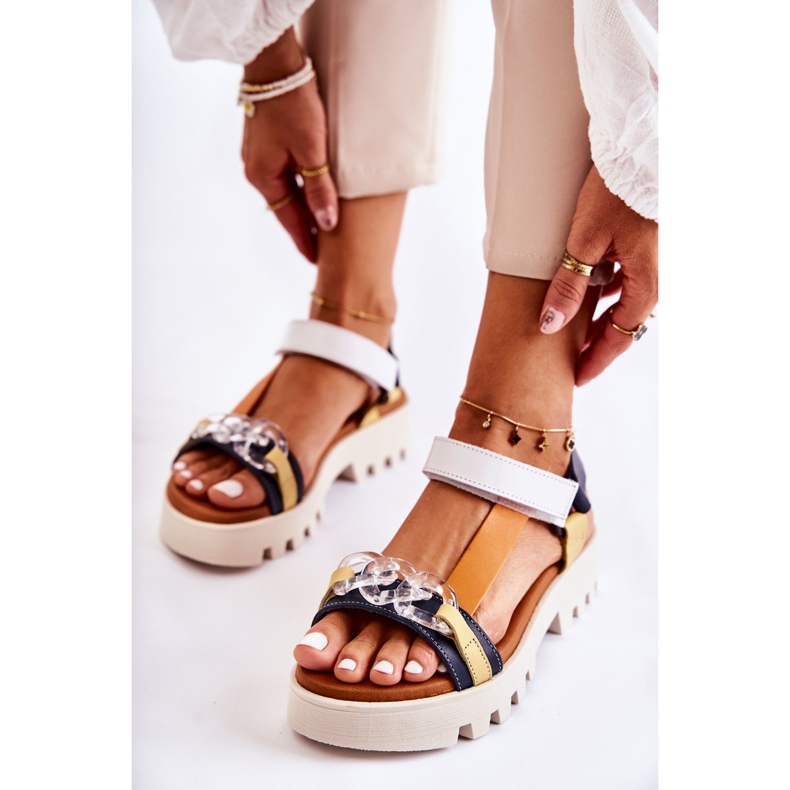 Sandali In Pelle Con Velcro Maciejka L5009-02 Blu Navy-Bianco 1