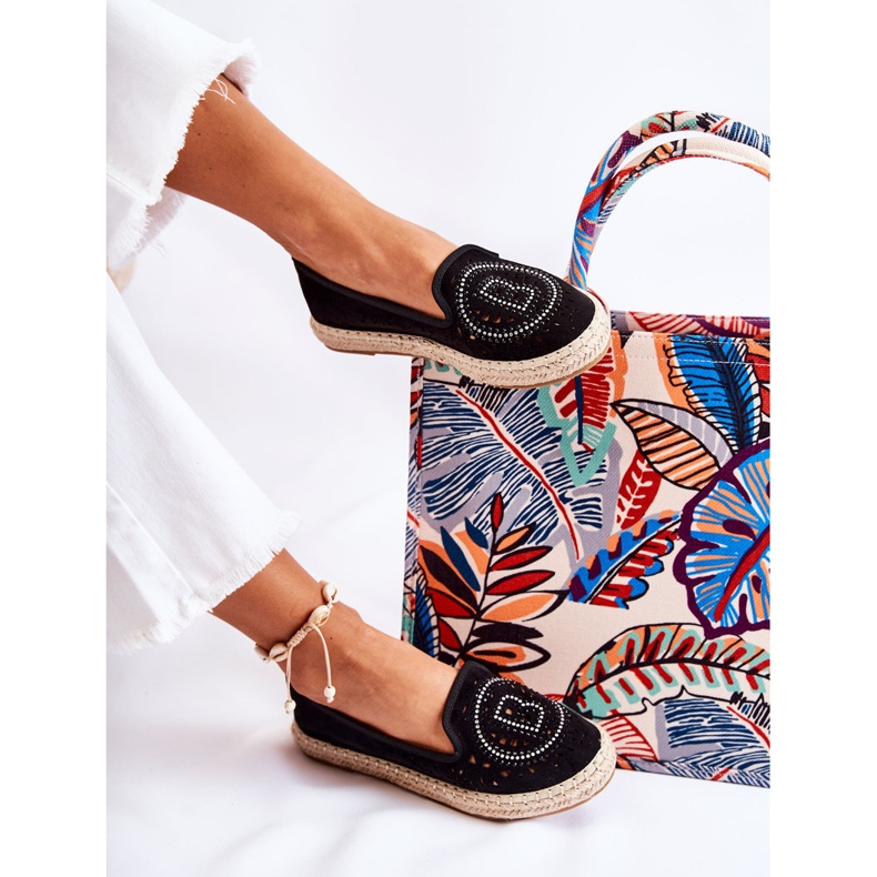 S.Barski Espadrillas da donna slip-on nere traforate Meredith nero 2