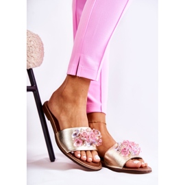 Ciabatte Da Donna In Pelle Con Decoro Dorato Nicole 2726 d'oro 1