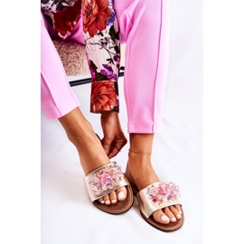 Ciabatte Da Donna In Pelle Con Decoro Dorato Nicole 2726 d'oro 2