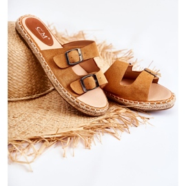 PG1 Ciabatte da donna classiche in camoscio Camel Casilda marrone 1