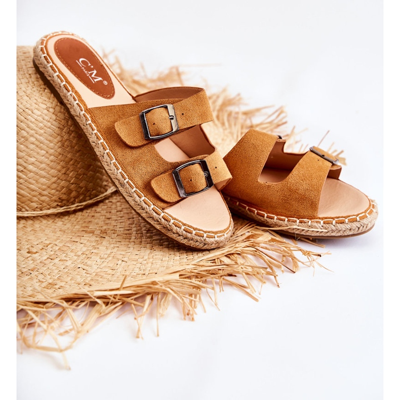 PG1 Ciabatte da donna classiche in camoscio Camel Casilda marrone 1