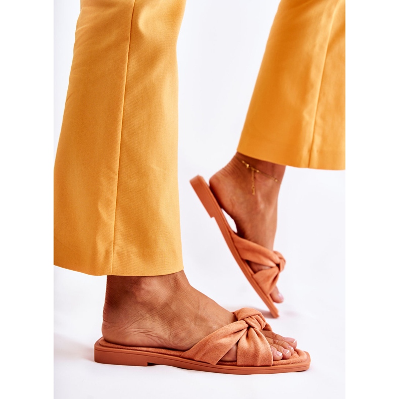 Pantofole da donna alla moda in pelle scamosciata arancioni arancia 2