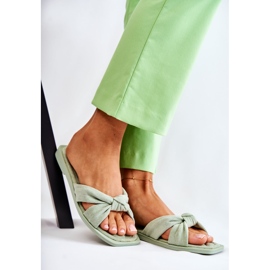Pantofole da donna in pelle scamosciata verde alla moda 1