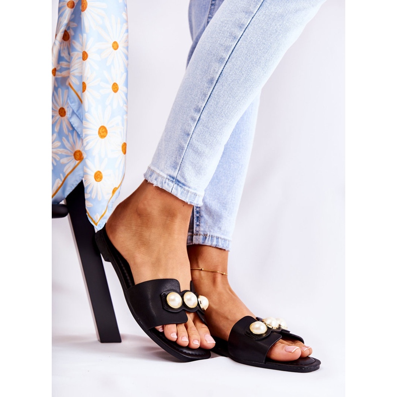 PG1 Ciabatte Tacoma da donna nere con perle decorative nero 2