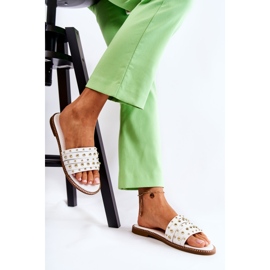 S.Barski Ciabatte da donna in pelle con decoro bianco Brien bianca 1