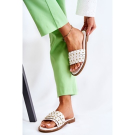 S.Barski Ciabatte da donna in pelle con decoro bianco Brien 2