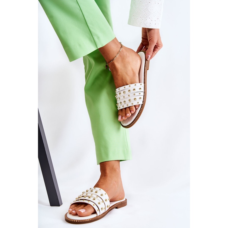 S.Barski Ciabatte da donna in pelle con decoro bianco Brien 2