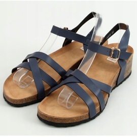 Sandali blu navy su zeppa in sughero H072 1