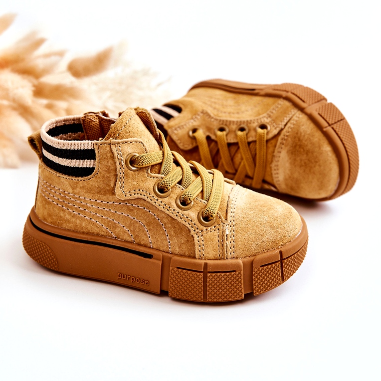 PA1 Sneakers alte per bambini con cerniera Camel Boone giallo cammello 3