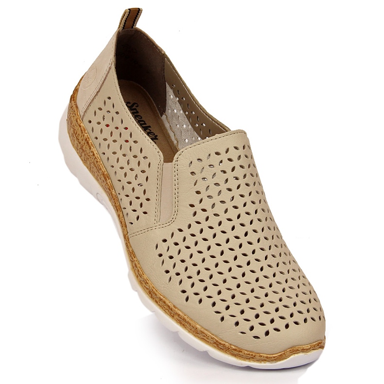 Scarpe da donna in pelle traforata beige Rieker N4251-60 1