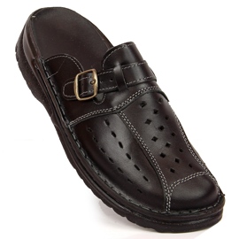 Ciabatte EKO da uomo in pelle full openwork nere nero 1