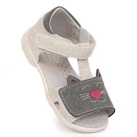 Sandali da bambina con gattini in velcro Kornecki 6859 d'argento grigio 1
