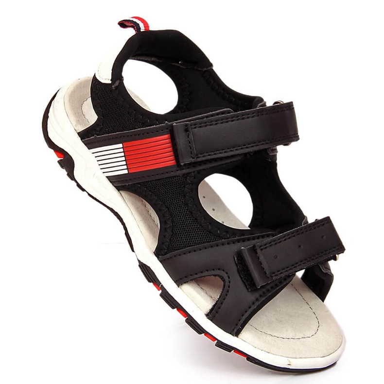 Sandali neri da ragazzo American Club con velcro nero 1