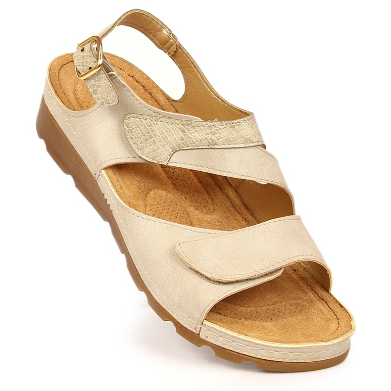 Sandali da donna con velcro su una zeppa beige Vinceza 1