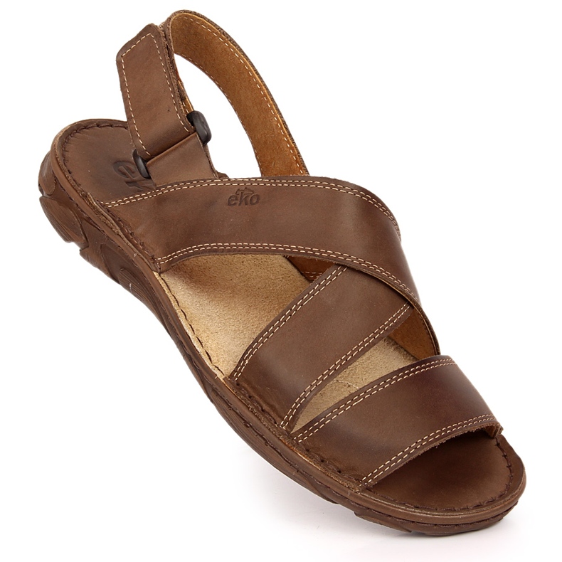EKO Sandali da uomo in pelle marrone con velcro ECO 1