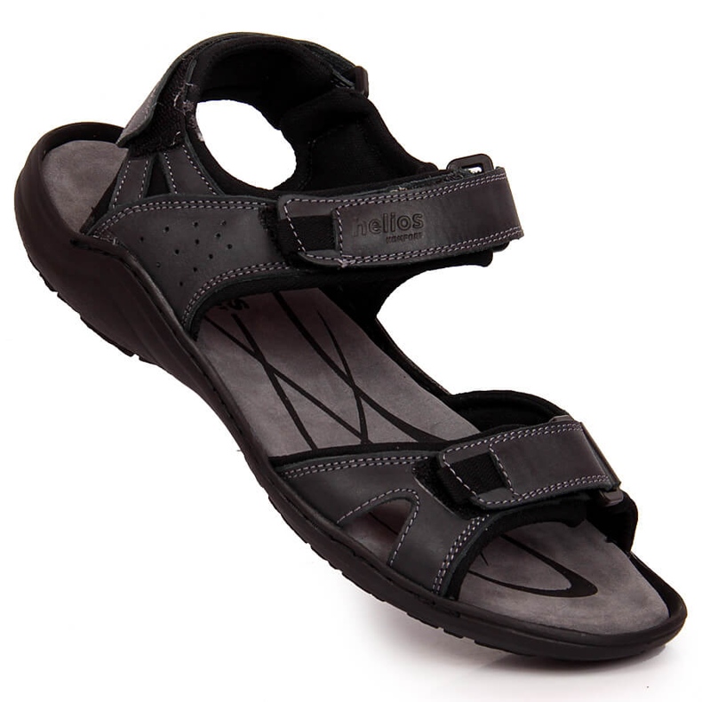 Sandali da uomo in pelle con velcro grafite Helios 854 multicolore 1