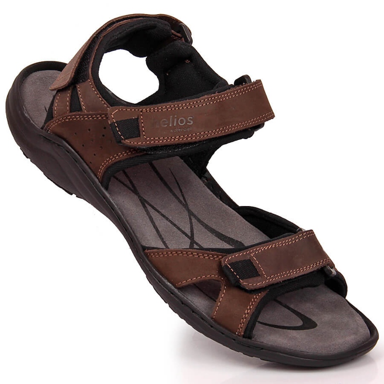 Sandali da uomo in pelle con velcro marrone Helios 854 1