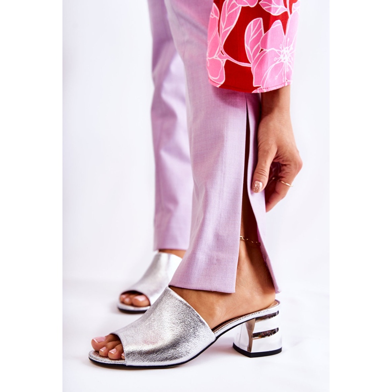 PA2 Ciabatte Da Donna In Pelle Con Tacco Argento Perry d'argento 1