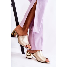 PA2 Ciabatte da donna in pelle con tacco alto Golden Perry d'oro 2