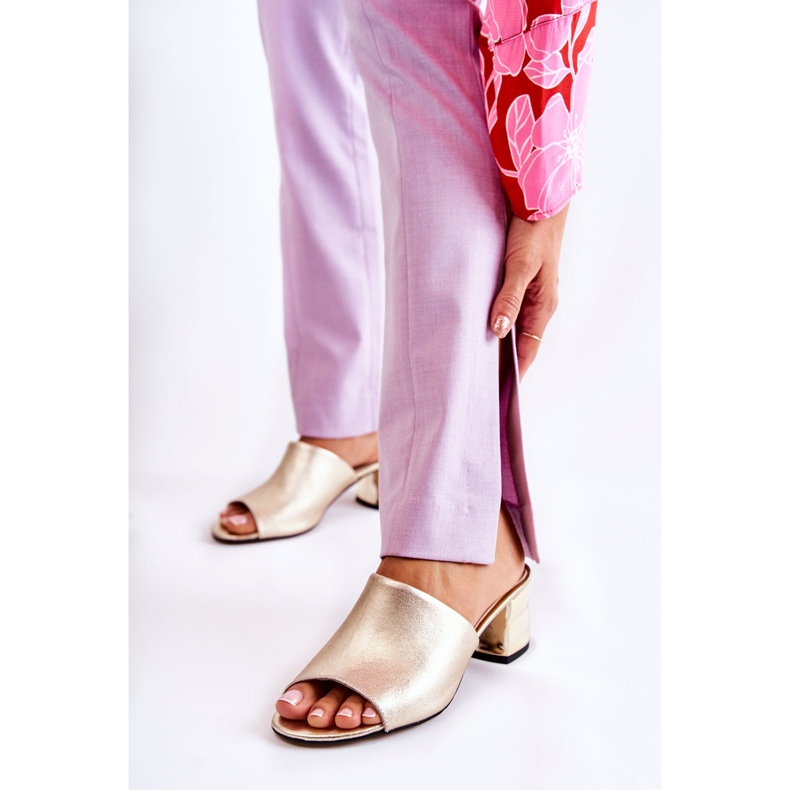 PA2 Ciabatte da donna in pelle con tacco alto Golden Perry d'oro 1