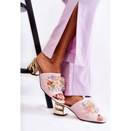 PA2 Pantofole Da Donna In Pelle Con Tacchi Alti Con Decorazione Calinda Rosa 2